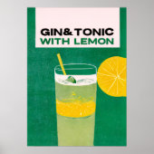 Gin Tonic mit Lemon Green Retro Art Poster (Vorne)