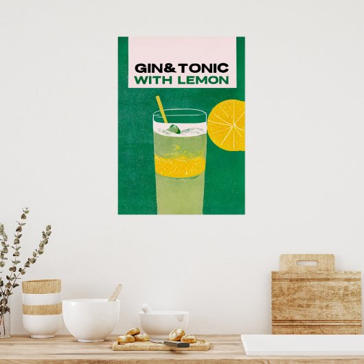 Gin Tonic mit Lemon Green Retro Art Poster (Küche)