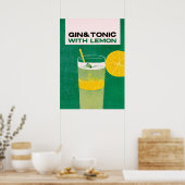 Gin Tonic mit Zitrone Green Retro Art Poster (Küche)