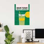 Gin Tonic mit Zitrone Green Retro Art Poster (Heimbüro)