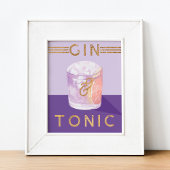 Gin & Tonic Retro Lila Cocktail Farbe Wasser Poster