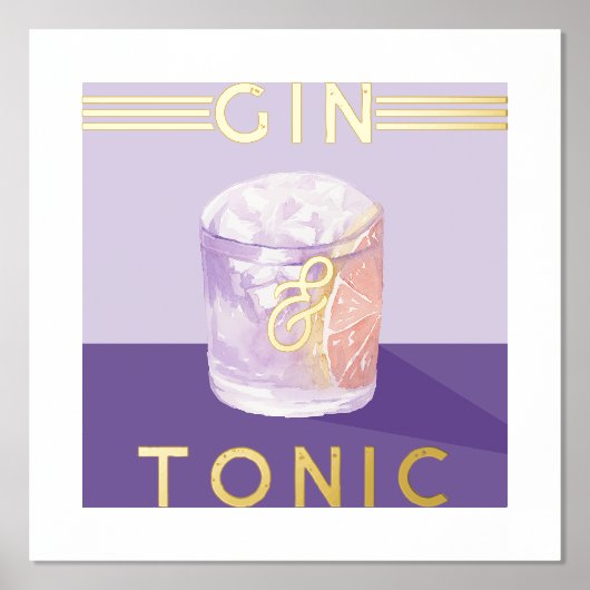 Gin & Tonic Retro Lila Cocktail Foliendrucke (Vorderseite)