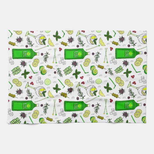 Gin und Tonic Lover Illustriert Cocktailbrille Geschirrtuch (Horizontal)