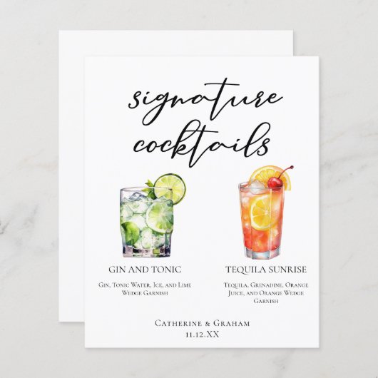 Gin und Tonic Tequila Sunrise Cocktails Menü (Vorne/Hinten)