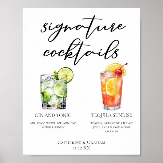 Gin und Tonic Tequila Sunrise Cocktails Menü Poster (Vorne)