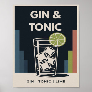 Gin und Tonic Vintage Art Deco Cocktail-Grafik Poster
