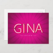Gina Name in leuchtenden Neonleuchten Postkarte (Vorne/Hinten)