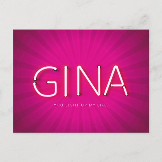 Gina Name in leuchtenden Neonleuchten Postkarte (Vorderseite)