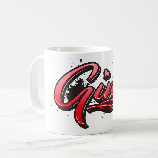 Gina red Heart Graffiti Tasse Kaffeetasse (Vorderseite Links)