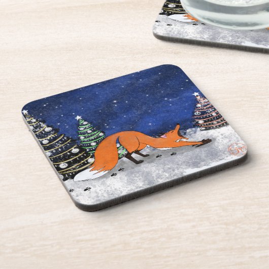 Ging Fox an einer Winternacht. Getränkeuntersetzer (Linke Seite)