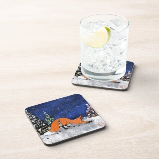 Ging Fox an einer Winternacht. Getränkeuntersetzer (Rechte Seite)