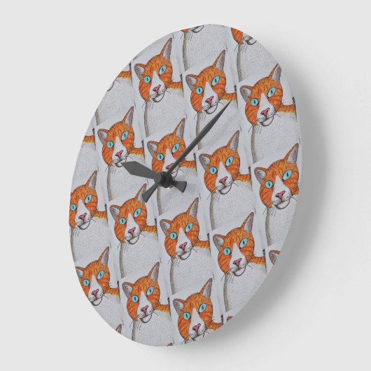 Ginger and white Cat Wall Clock Große Wanduhr (Winkel)