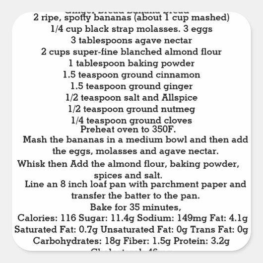 Ginger Banana Brot Gluten Free Square Sticker (Vorderseite)