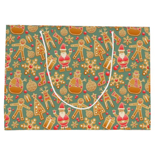 Ginger Bread Man Pattern National Gingerbrett Day Große Geschenktüte (Rückseite)