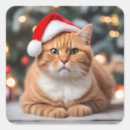 Ginger British Shorthair Christmas Quadratischer Aufkleber