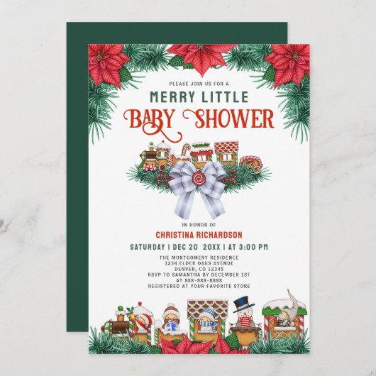 Ginger Brot Poinsettia Merry Little Baby Dusche Einladung (Vorne/Hinten)