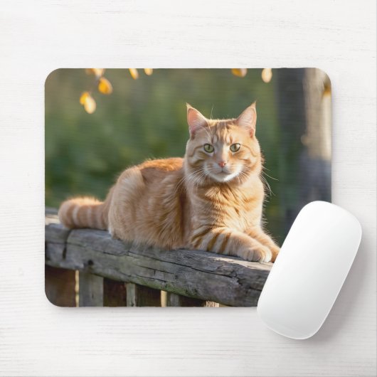 Ginger Cat auf einem rustikalen Zaun Mousepad (Mit Mouse)