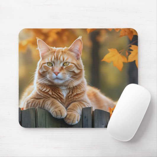 Ginger Cat auf Rustikaler Zaun Mousepad (Mit Mouse)