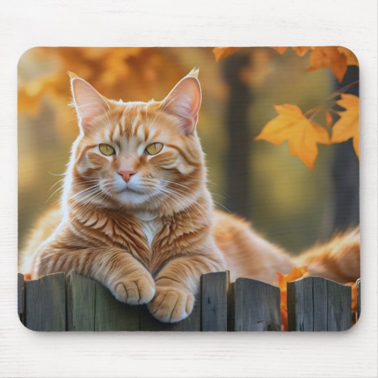 Ginger Cat auf Rustikaler Zaun Mousepad (Vorne)