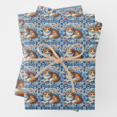 Ginger Cat Blue White Floral English Delft Geschenkpapier Set (Beispiel)