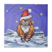 Ginger Cat Christmas Fliese (Vorderseite)