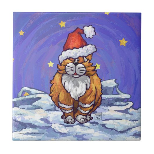 Ginger Cat Christmas Fliese (Vorderseite)