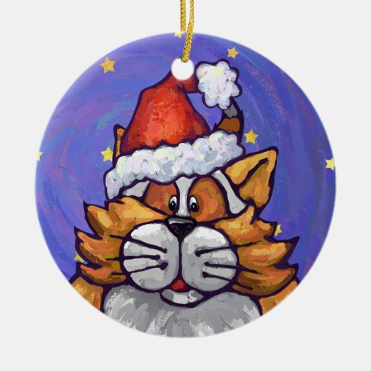 Ginger Cat Christmas Keramik Ornament (Vorne)
