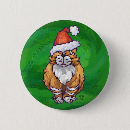Ginger Cat Christmas on Green Button (Vorderseite)