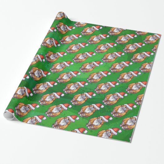 Ginger Cat Christmas on Green Geschenkpapier (Ungerollt)