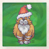 Ginger Cat Christmas on Green Glasuntersetzer (Vorderseite)