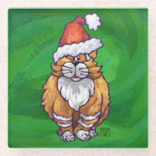 Ginger Cat Christmas on Green Glasuntersetzer
