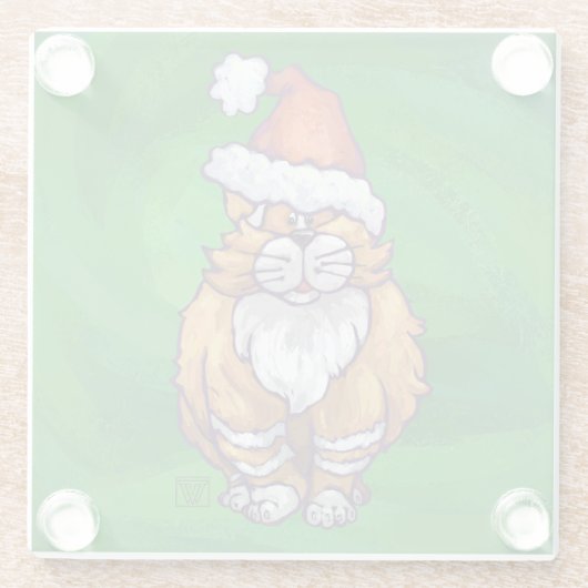 Ginger Cat Christmas on Green Glasuntersetzer (Rückseite)
