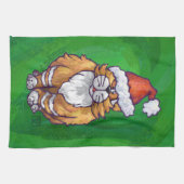 Ginger Cat Christmas on Green Handtuch (Horizontal)