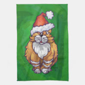 Ginger Cat Christmas on Green Handtuch (Vertikal)