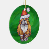 Ginger Cat Christmas on Green Keramik Ornament (Rechts)