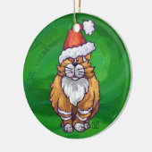 Ginger Cat Christmas on Green Keramik Ornament (Links)