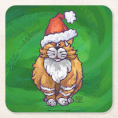 Ginger Cat Christmas on Green Rechteckiger Pappuntersetzer (Vorderseite)