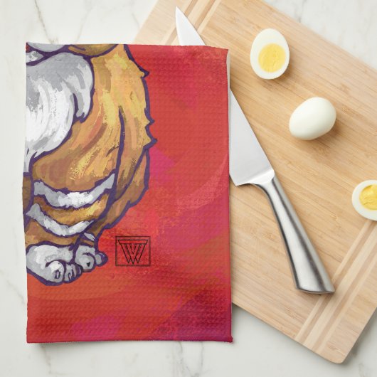 Ginger Cat Christmas On Red Geschirrtuch (Viertel Falte)