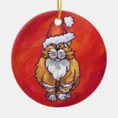 Ginger Cat Christmas On Red Keramikornament (Vorne)