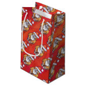 Ginger Cat Christmas On Red Kleine Geschenktüte (Rückseite Schrägansicht)