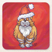 Ginger Cat Christmas On Red Rechteckiger Pappuntersetzer (Vorderseite)