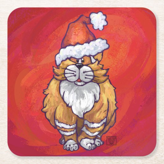 Ginger Cat Christmas On Red Rechteckiger Pappuntersetzer (Vorderseite)