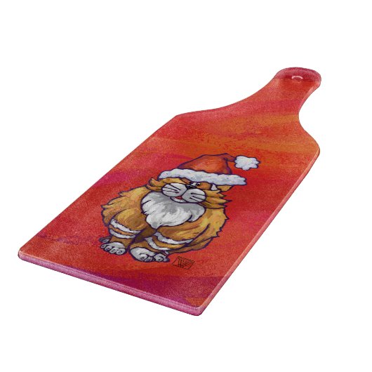 Ginger Cat Christmas On Red Schneidebrett (Ecke)