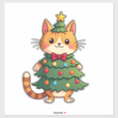 Ginger Cat Christmas Tree Cute Xmas 4 Aufkleber (Blatt)