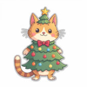 Ginger Cat Christmas Tree Cute Xmas 4 Aufkleber (Vorderseite)