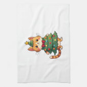 Ginger Cat Christmas Tree Cute Xmas 4 Geschirrtuch (Vertikal)