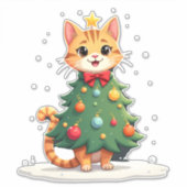 Ginger Cat Christmas Tree Cute Xmas Girls Kids Tod Aufkleber (Vorderseite)