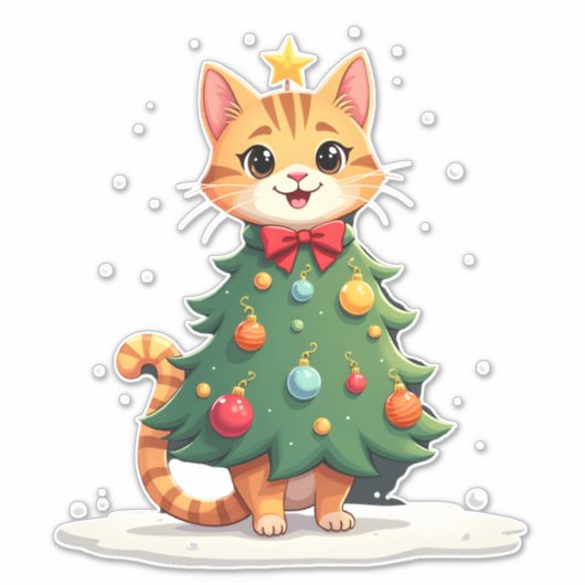 Ginger Cat Christmas Tree Cute Xmas Girls Kids Tod Aufkleber (Vorderseite)