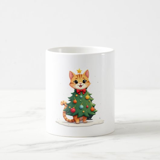 Ginger Cat Christmas Tree Cute Xmas Girls Kids Tod Kaffeetasse (Mittel)