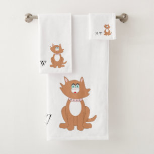 Ginger Cat Design Mit Monogramm Badhandtuch Set